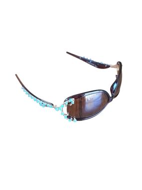 Brown Women's Sunglasses with Turquoise Crystal Accents